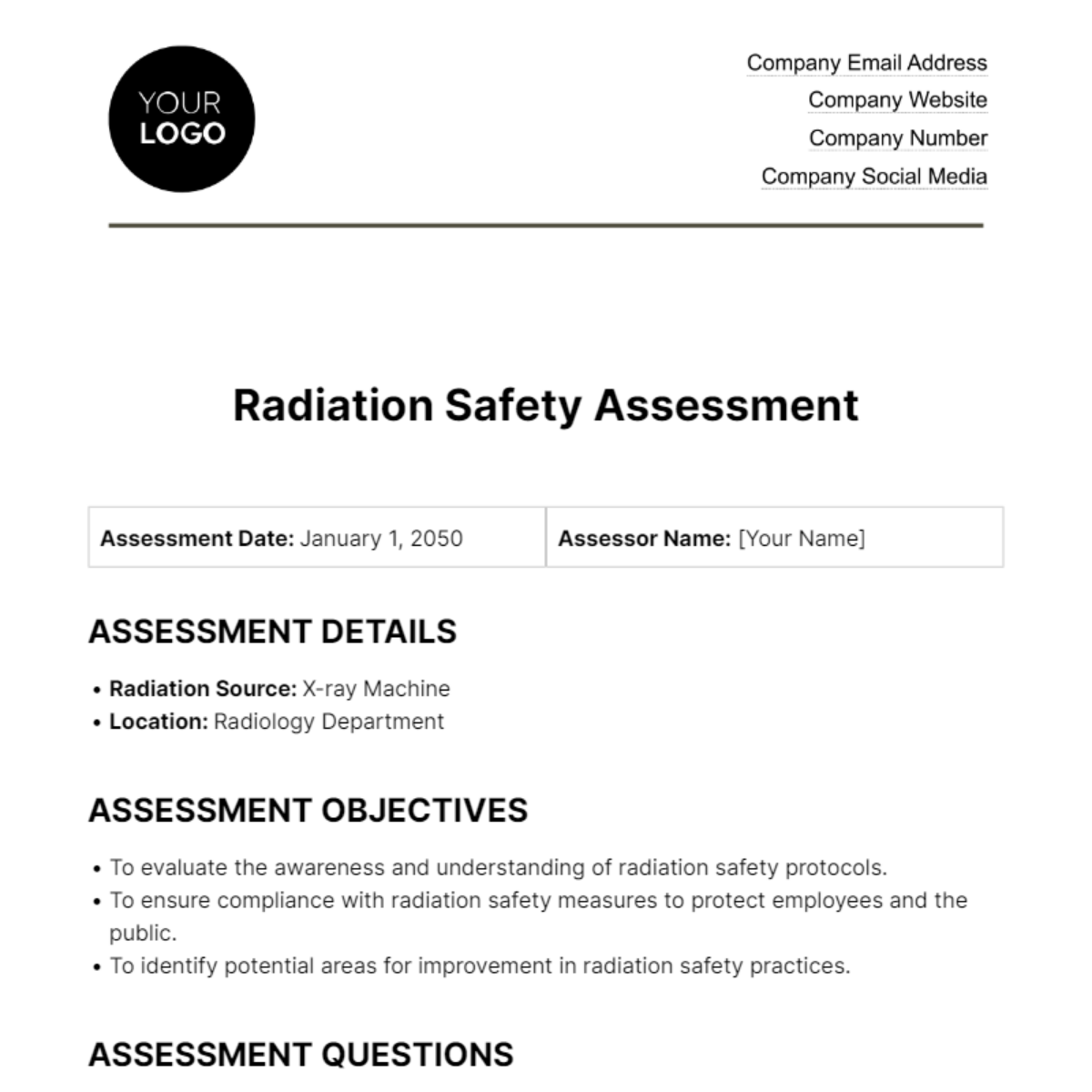 Free Radiation Safety Assessment HR Template