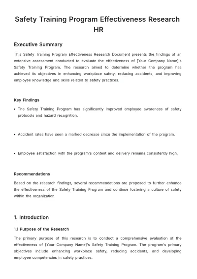 Free Safety Training Program Effectiveness Research HR Template to Edit Online