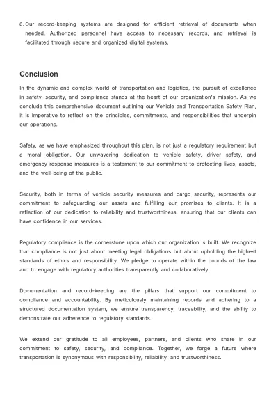 Free Vehicle and Transportation Safety Plan HR Template to Edit Online