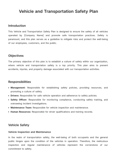 Free Vehicle and Transportation Safety Plan HR Template to Edit Online