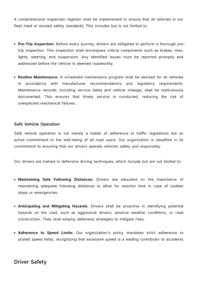 Free Vehicle and Transportation Safety Plan HR Template to Edit Online