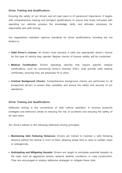 Free Vehicle and Transportation Safety Plan HR Template to Edit Online