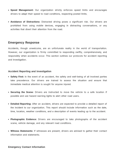 Free Vehicle and Transportation Safety Plan HR Template to Edit Online