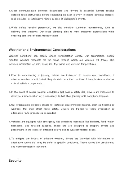 Free Vehicle and Transportation Safety Plan HR Template to Edit Online