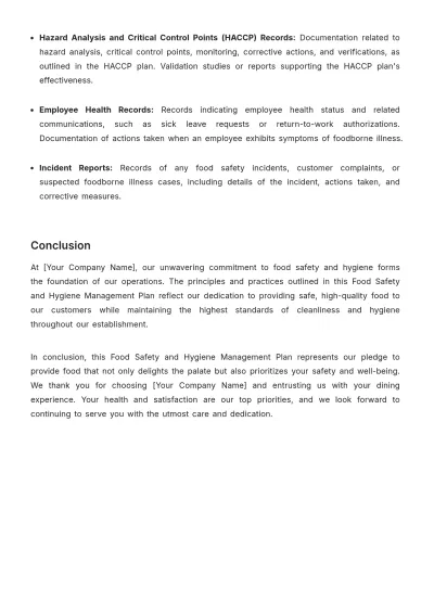 Free Food Safety and Hygiene Management Plan HR Template to Edit Online