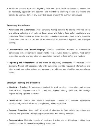 Free Food Safety and Hygiene Management Plan HR Template to Edit Online