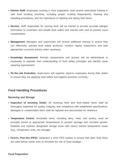 Free Food Safety and Hygiene Management Plan HR Template to Edit Online