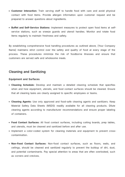 Free Food Safety and Hygiene Management Plan HR Template to Edit Online