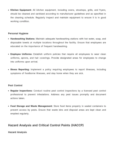 Free Food Safety and Hygiene Management Plan HR Template to Edit Online