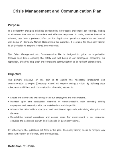 Free Crisis Management and Communication Plan HR Template to Edit Online