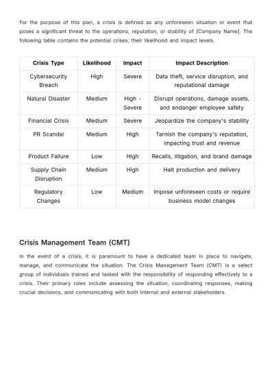Free Crisis Management and Communication Plan HR Template to Edit Online