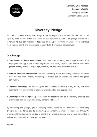 Free Diversity Pledge HR Template to Edit Online