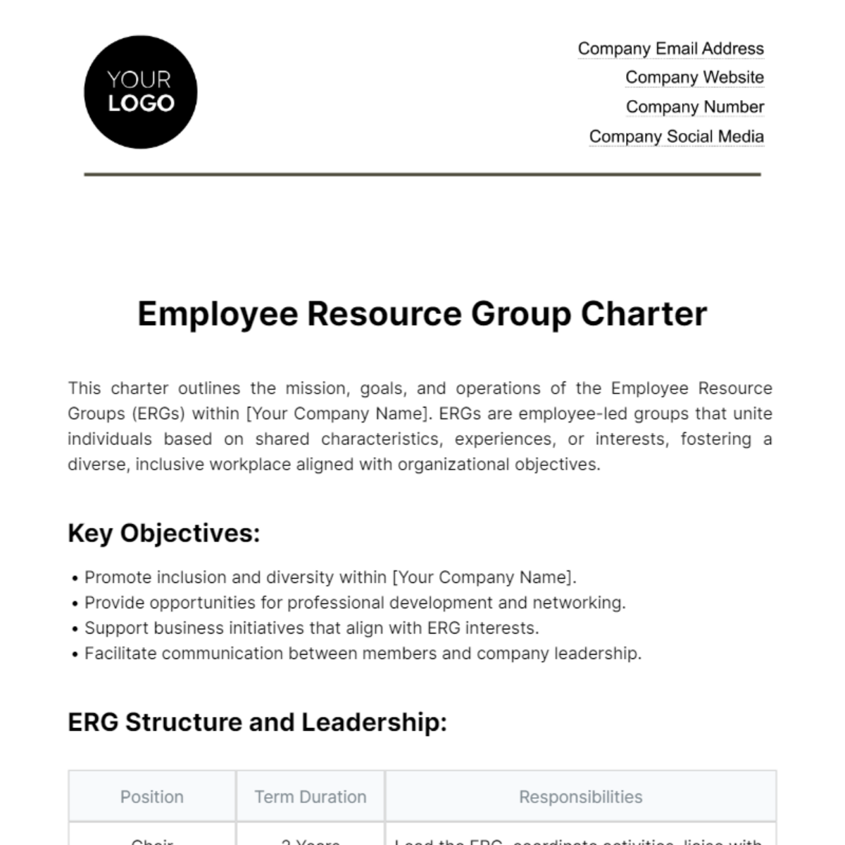 Free Employee Resource Group Charter HR Template