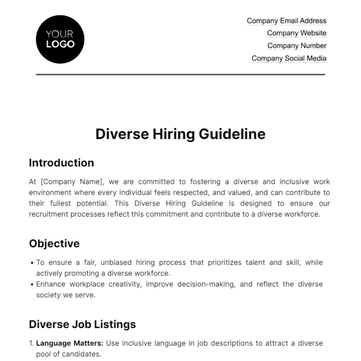 Free Diverse Hiring Guideline HR Template