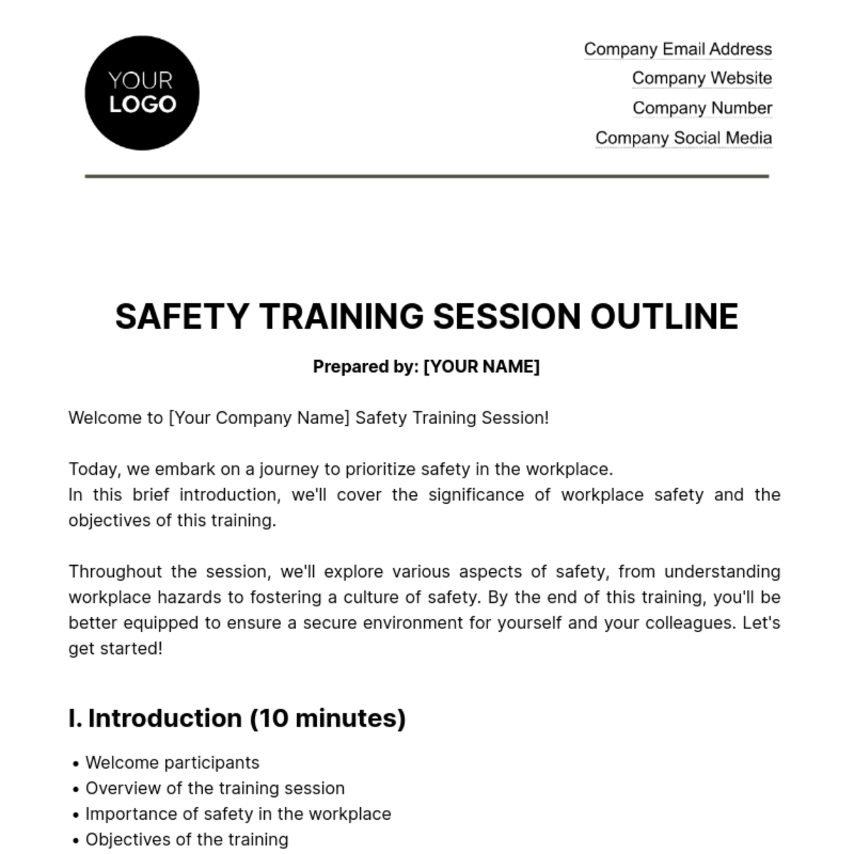 Safety Training Session Outline HR Template - Edit Online & Download