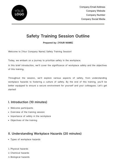 Free Safety Training Session Outline HR Template to Edit Online