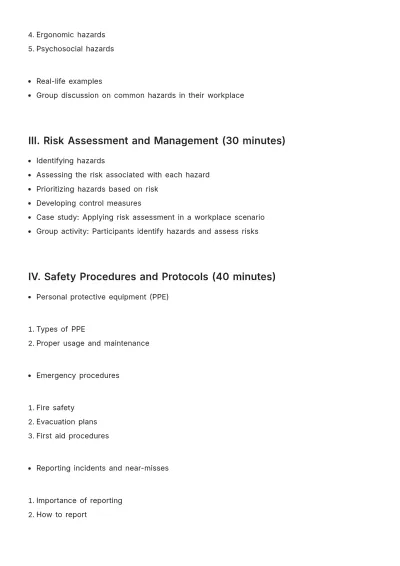 Free Safety Training Session Outline HR Template to Edit Online