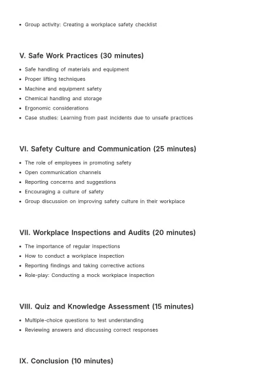 Free Safety Training Session Outline HR Template to Edit Online