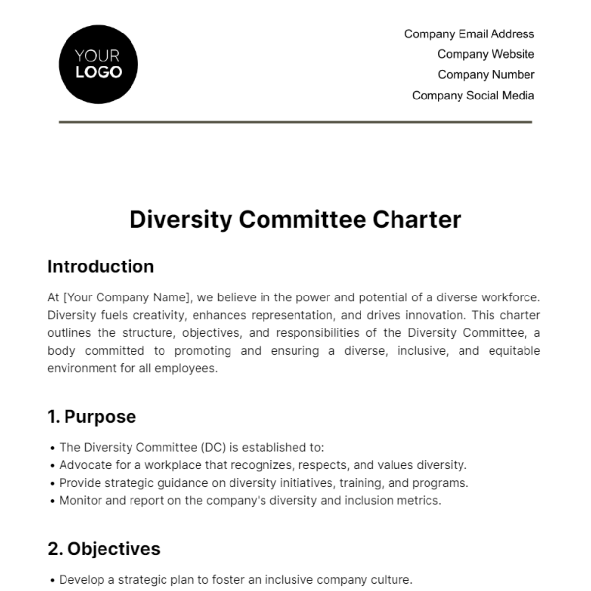 Diversity Committee Charter HR Template