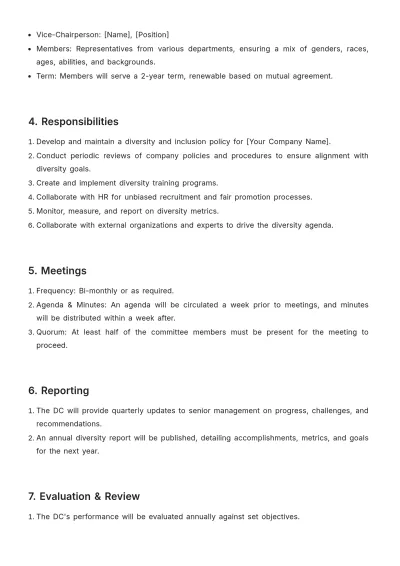 Free Diversity Committee Charter HR Template to Edit Online