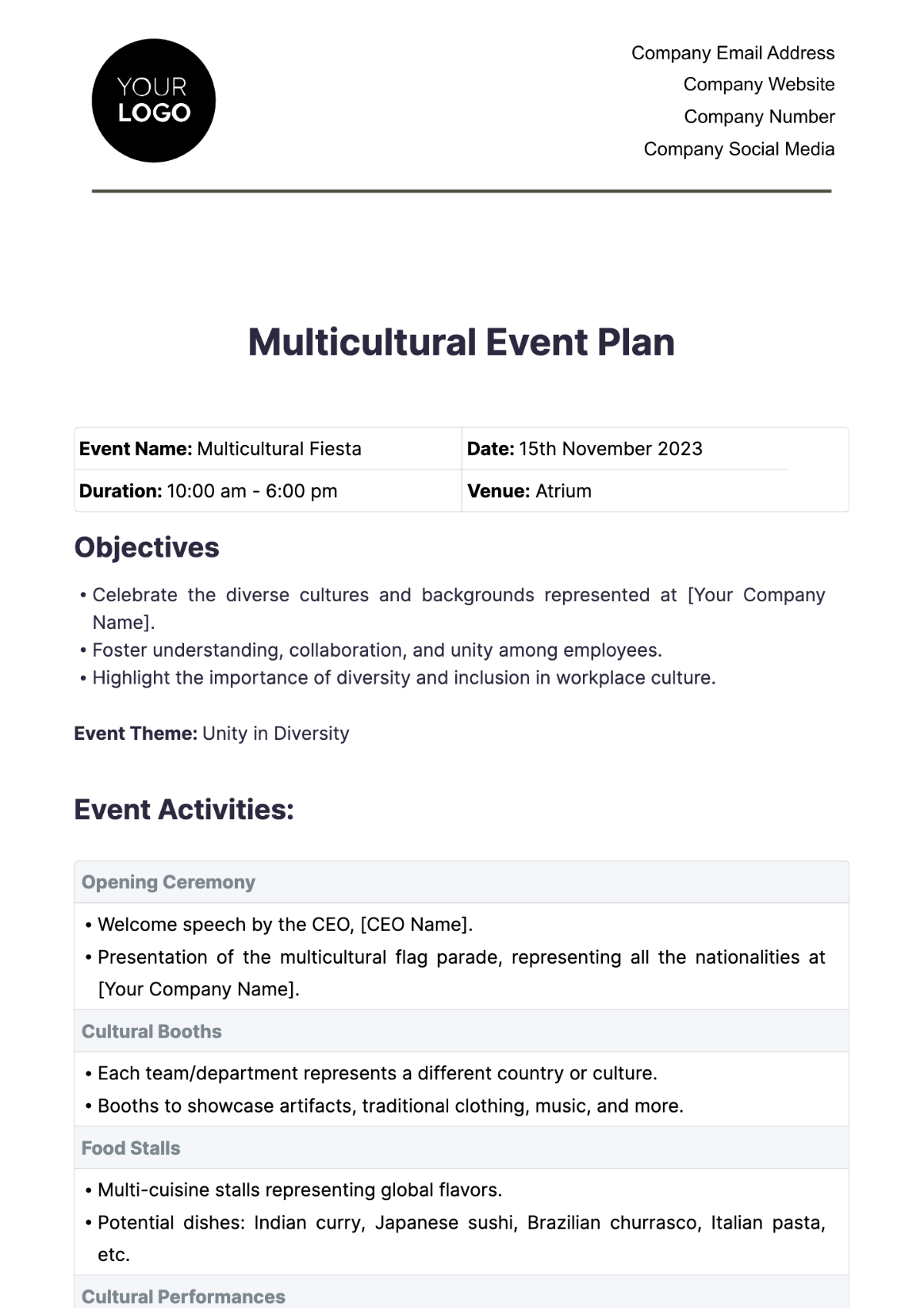 Multicultural Event Plan HR Template - Edit Online & Download