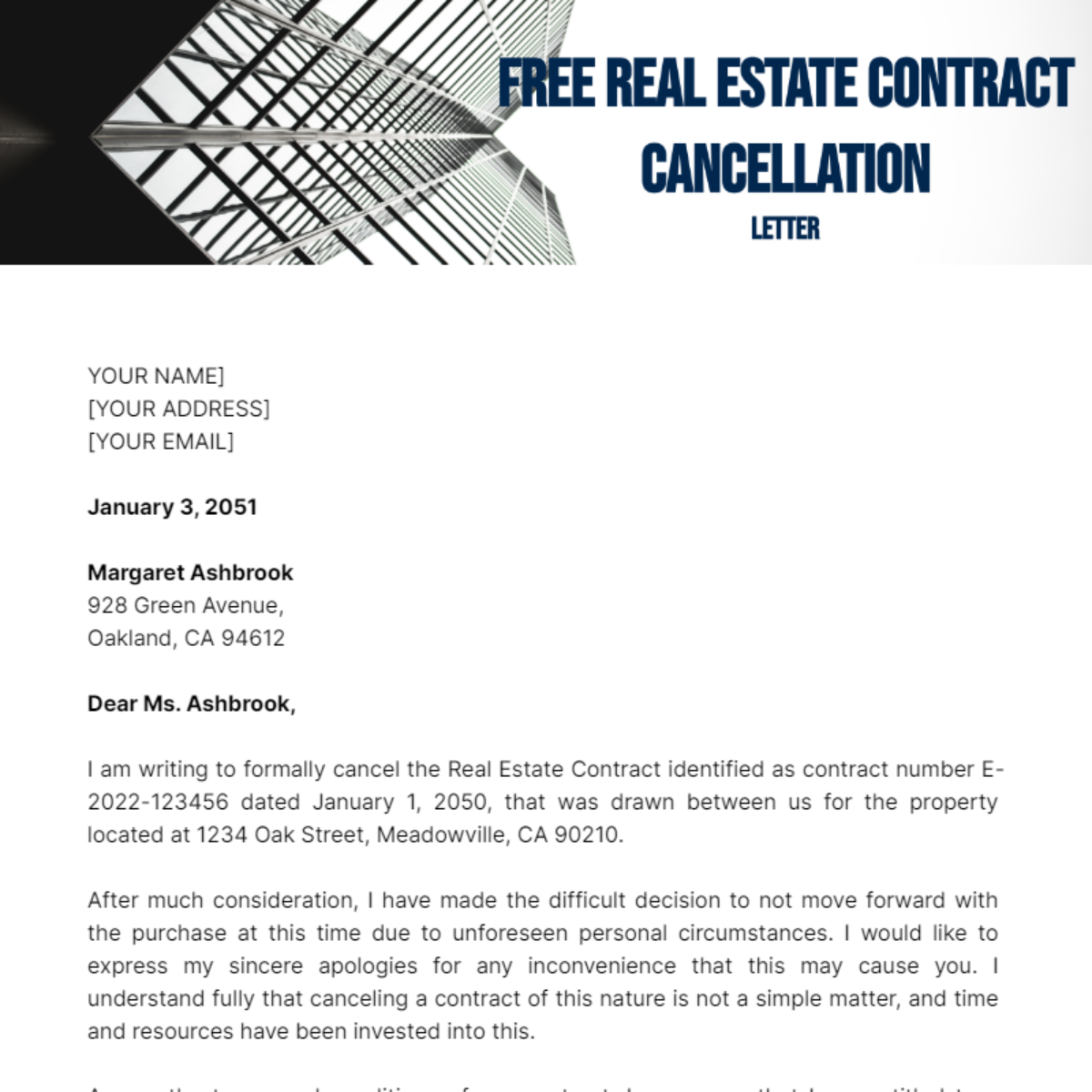 Real Estate Contract Cancellation Letter Template