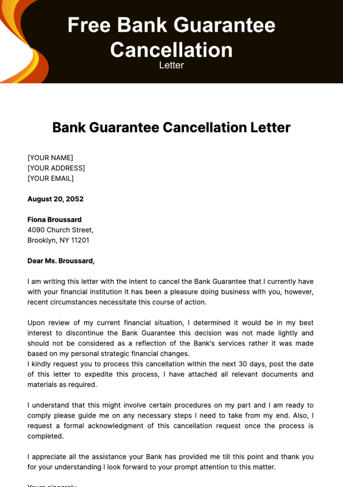 Free Bank Guarantee Cancellation Letter Template