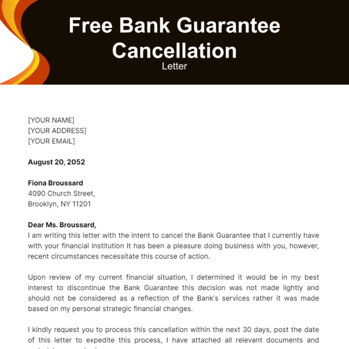 Bank Guarantee Cancellation Letter Template