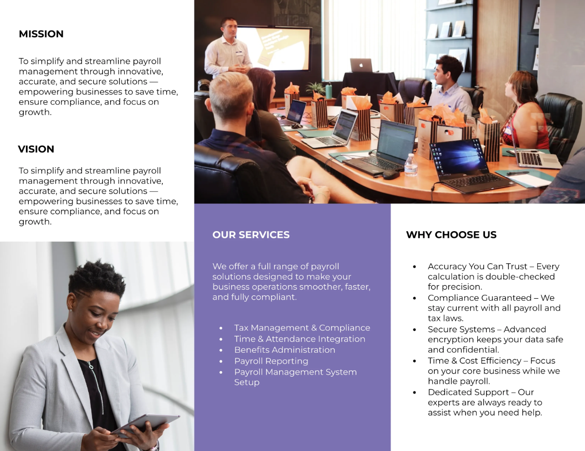 Free Streamlined Payroll Management Pamphlet Template to Edit Online Free Streamlined Payroll Management Pamphlet Template to Edit Online