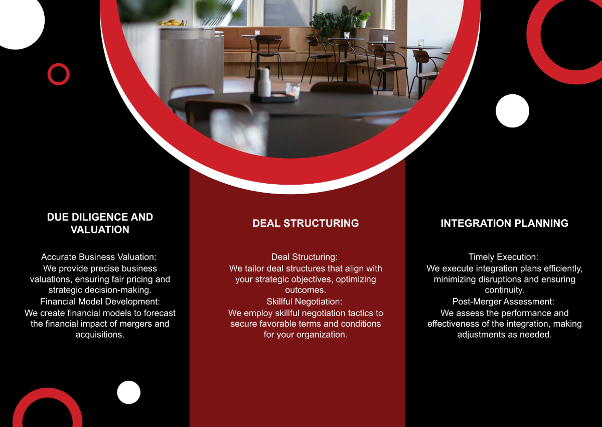 Free Mergers and Acquisitions Financial Advisory Pamphlet Template to Edit Online