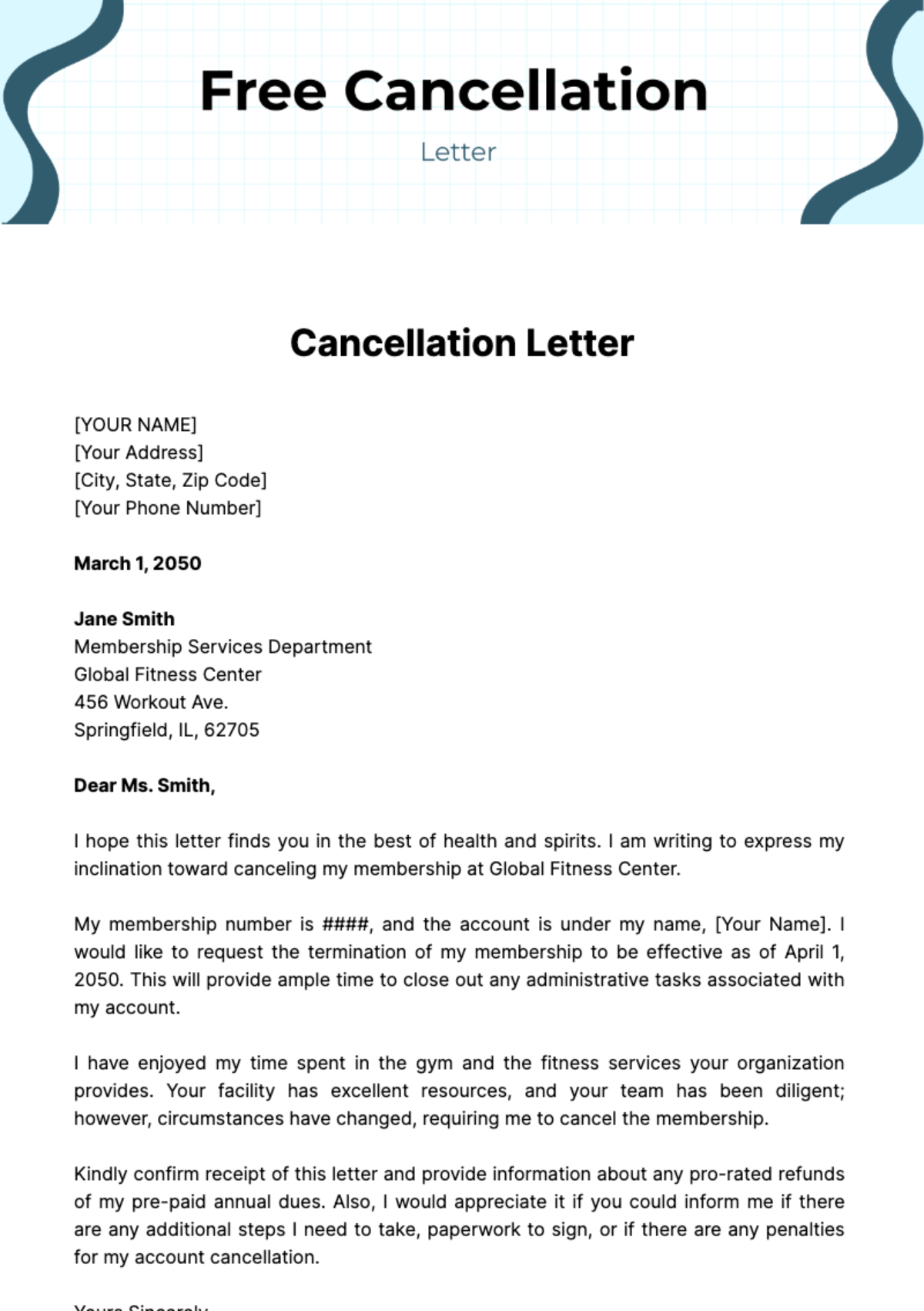 Free Cancellation Letter  Template
