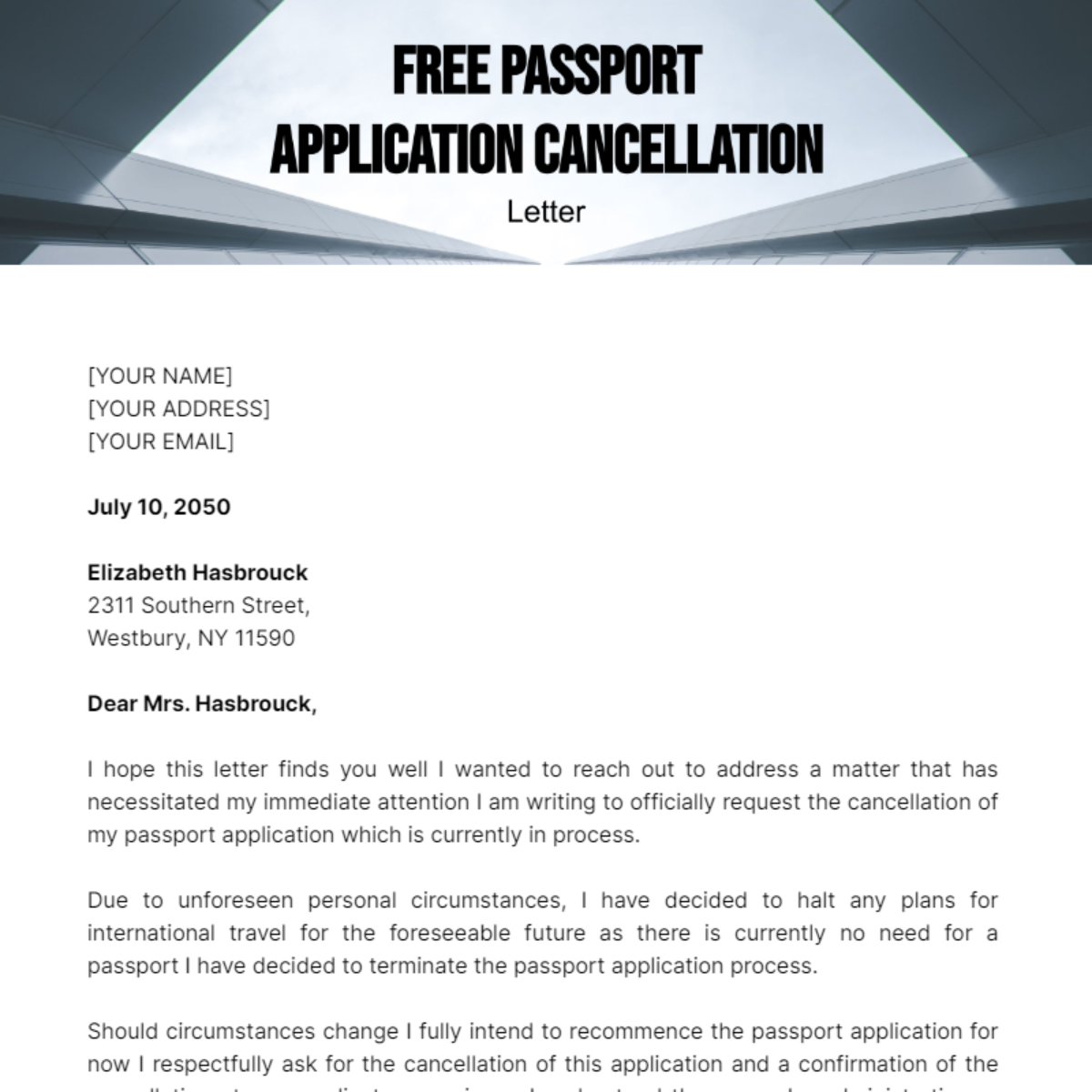 Passport Application Cancellation Letter Template