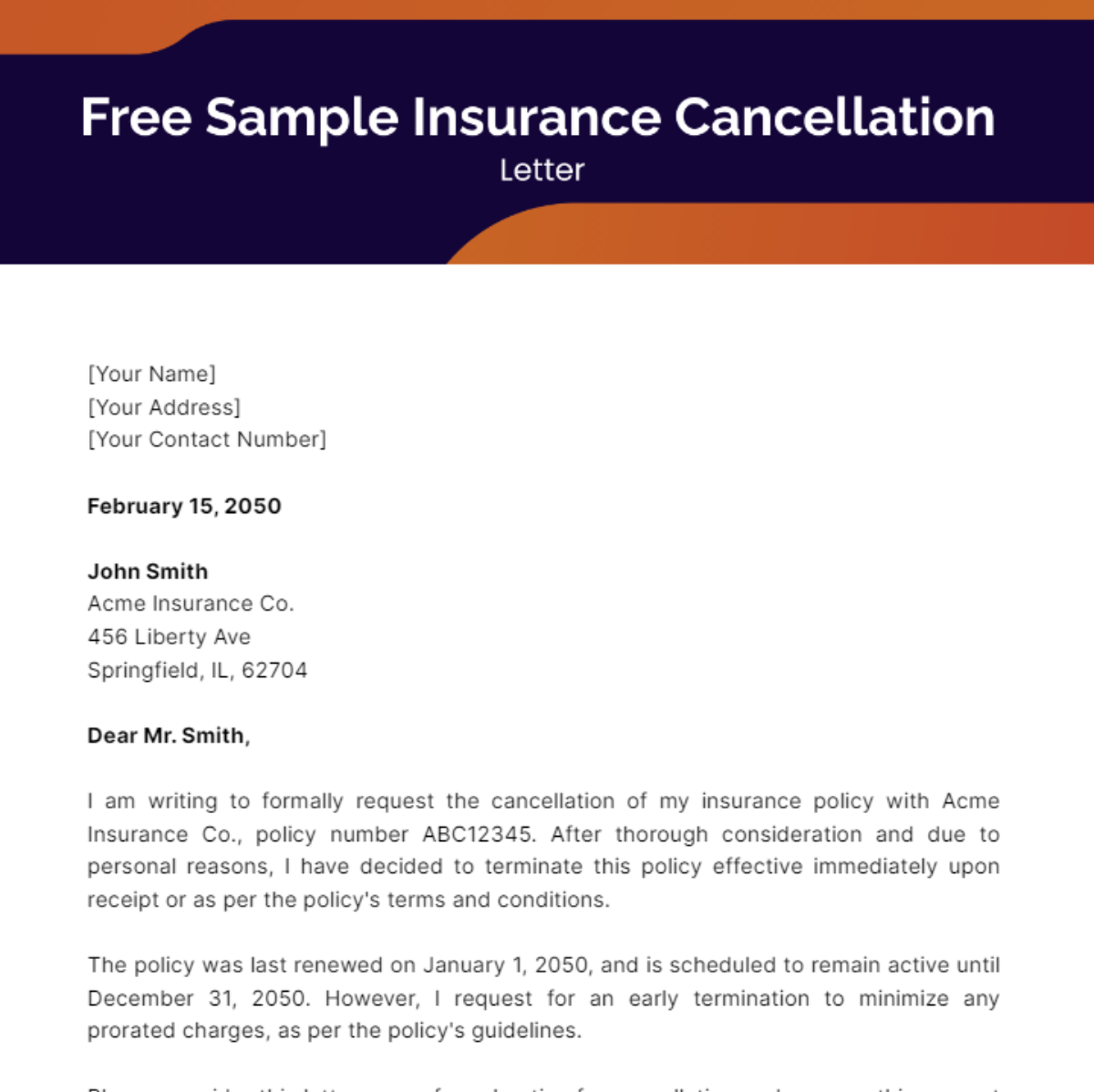Sample Insurance Cancellation Letter Template