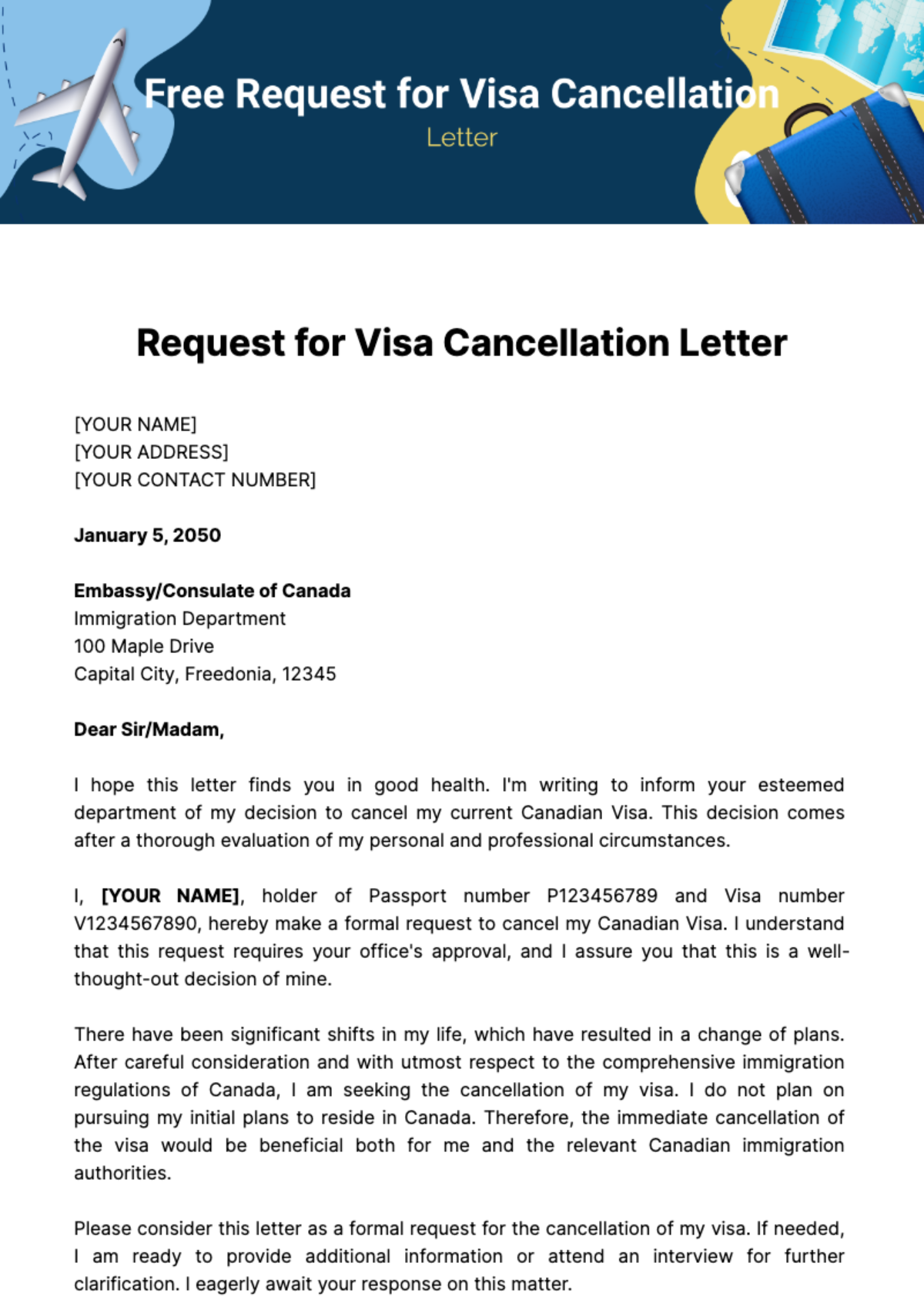 Free Request for Visa Cancellation Letter Template