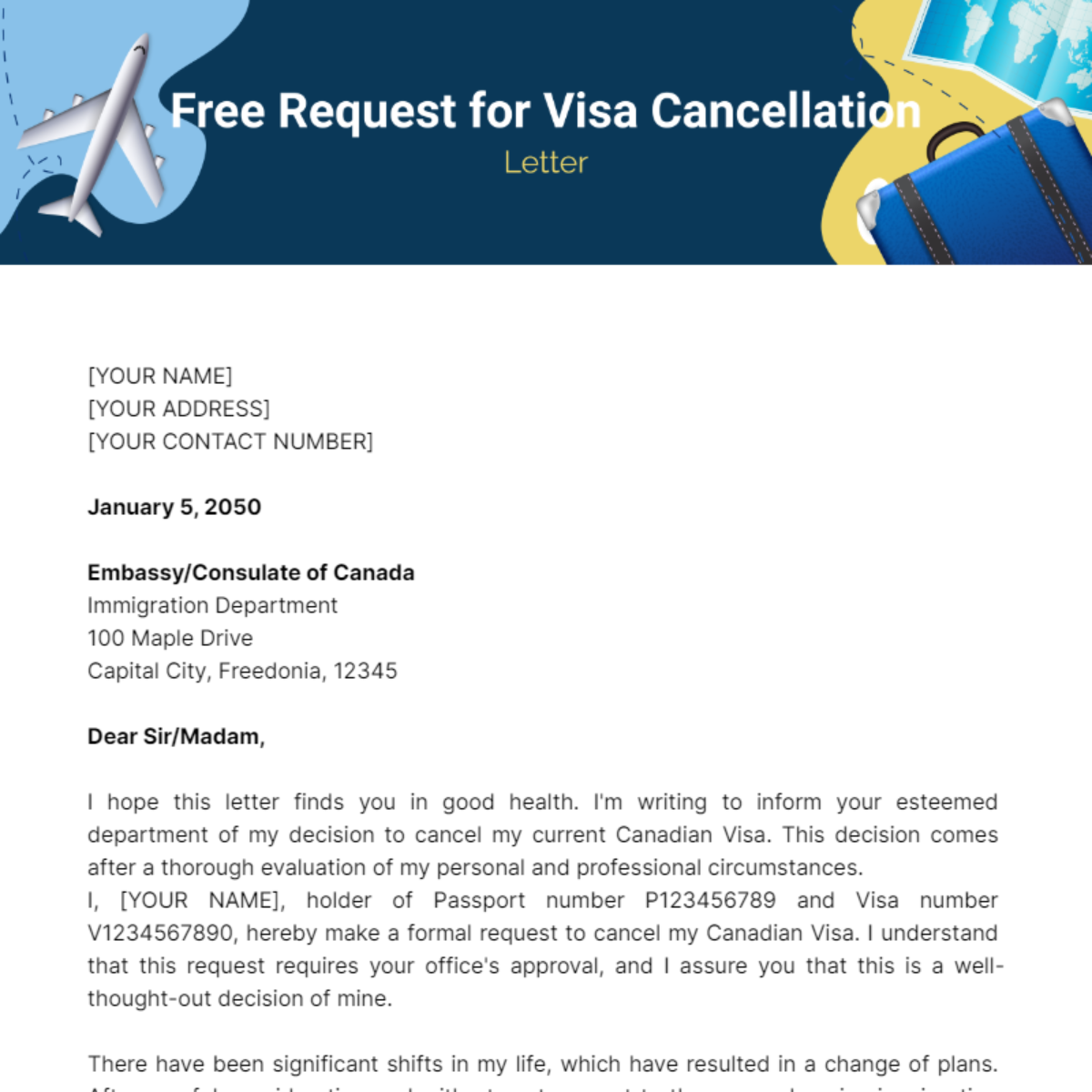 Request for Visa Cancellation Letter Template