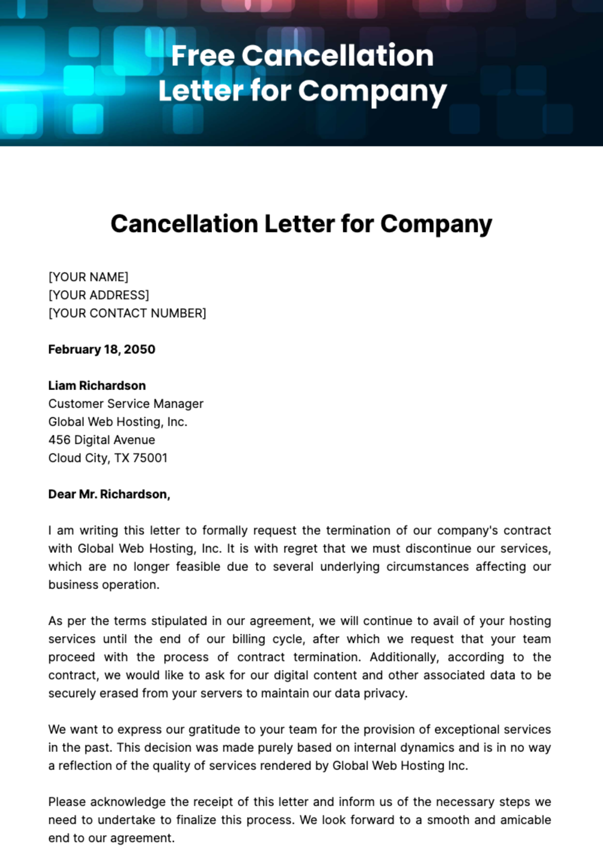 Free Cancellation Letter for Company Template