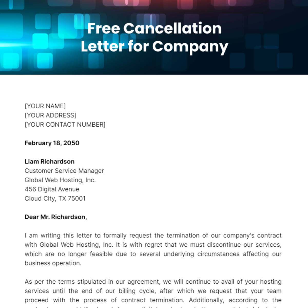 Cancellation Letter for Company Template