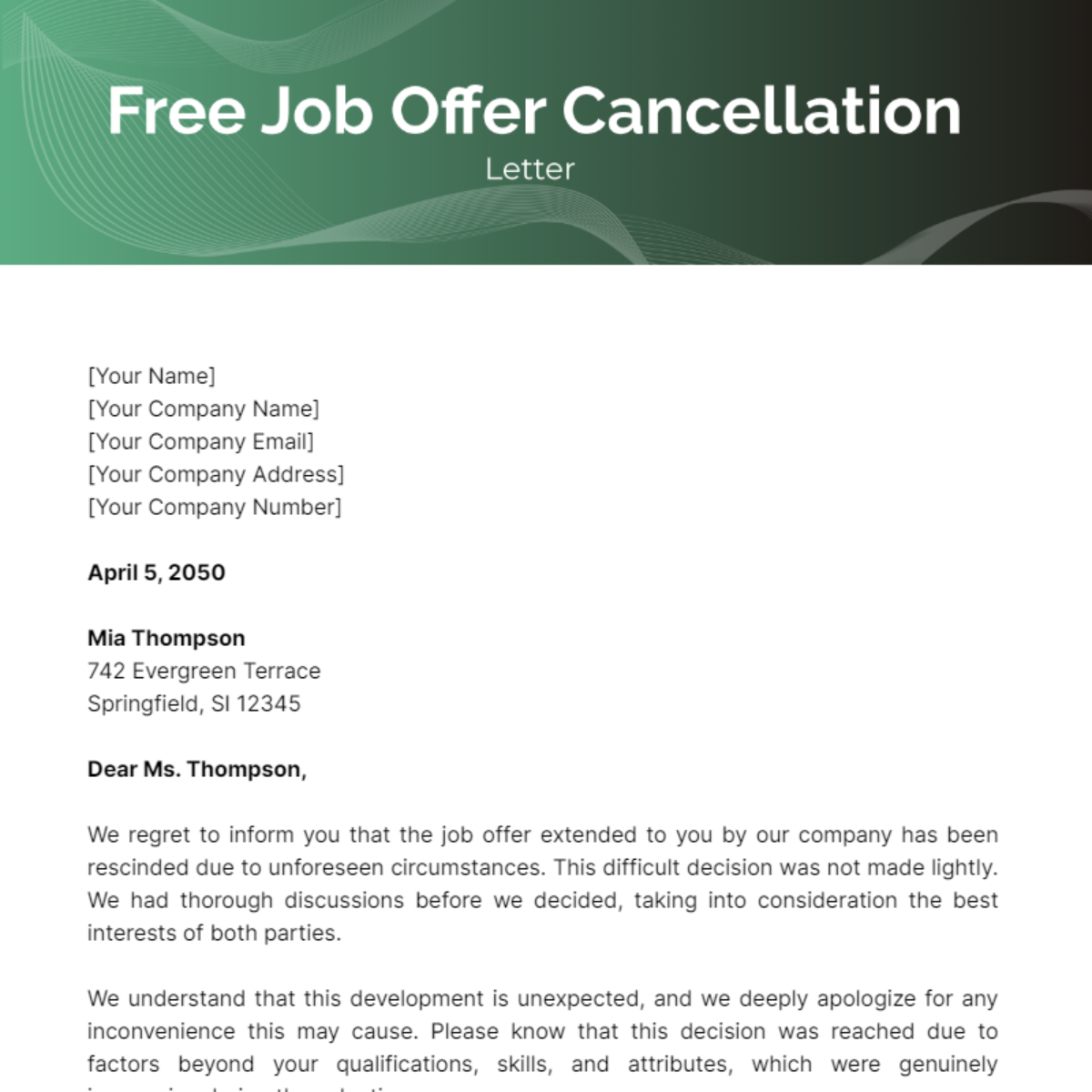 Job Offer Cancellation Letter Template