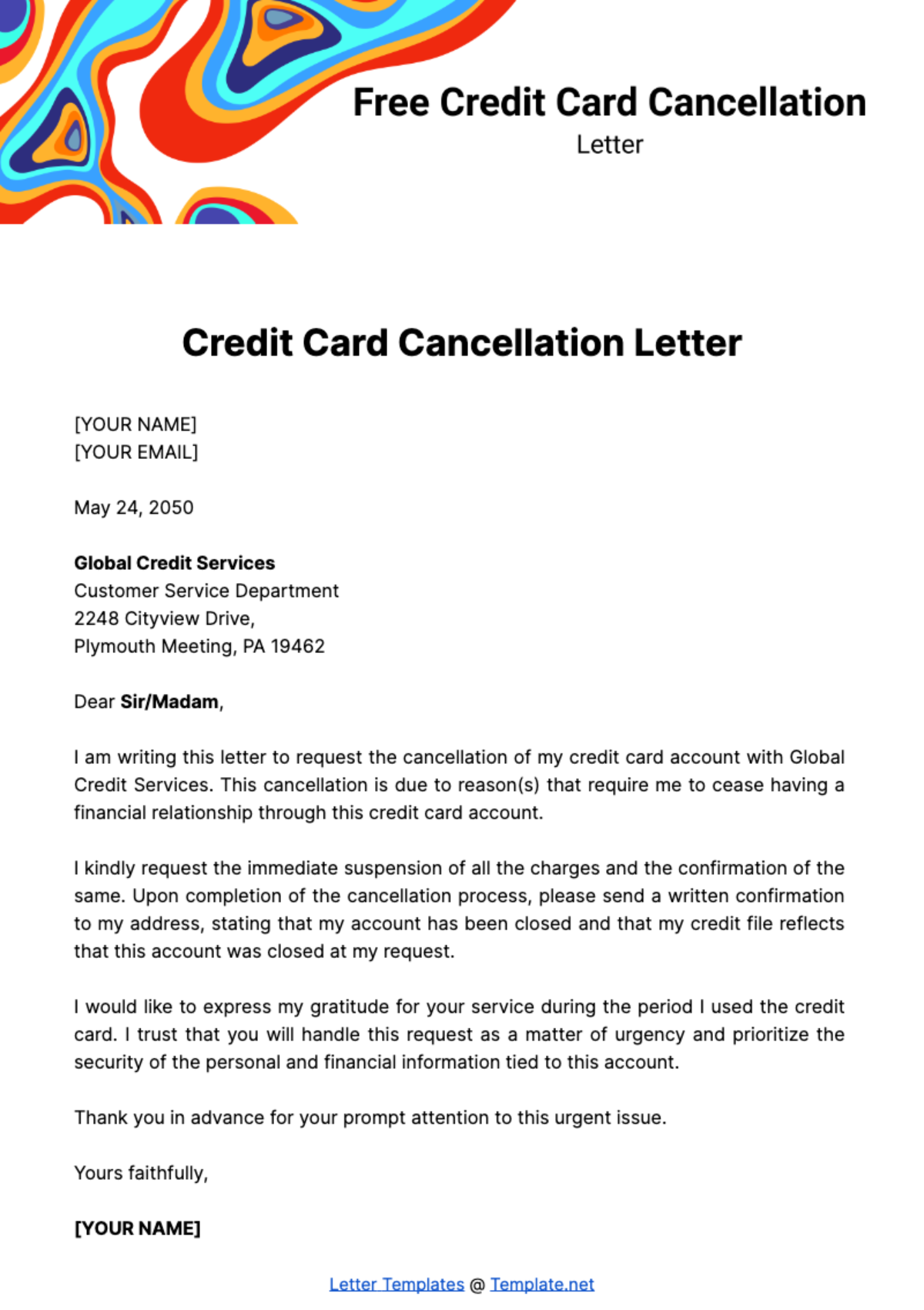 Free Credit Card Cancellation Letter Template
