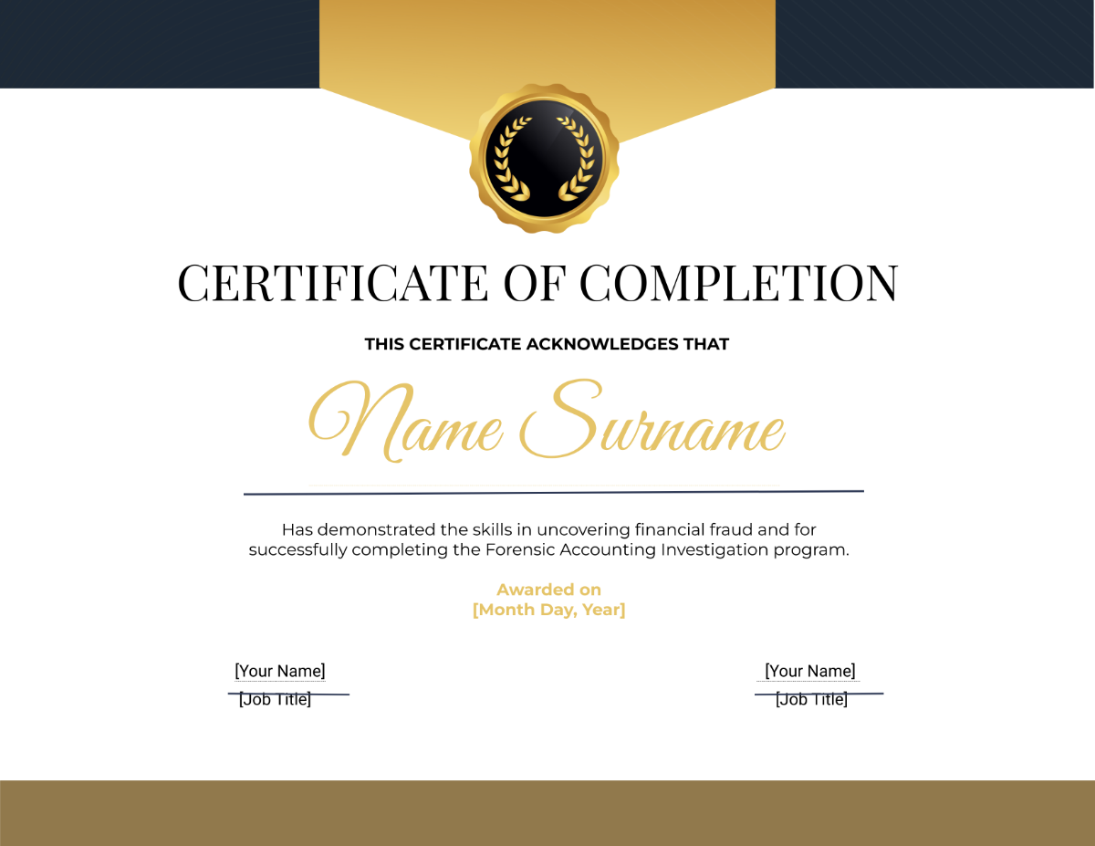 Forensic Accounting Investigation Completion Certificate