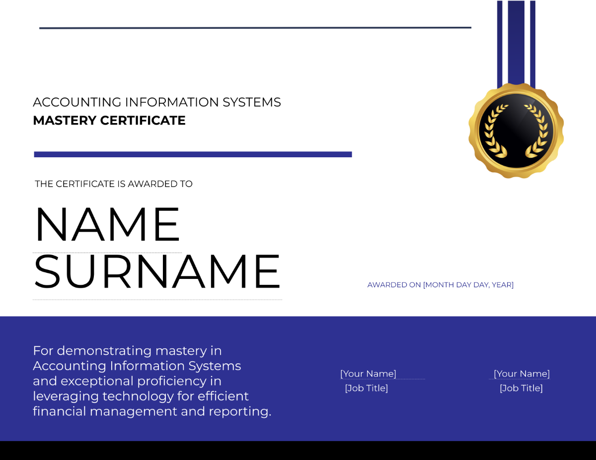 Free Accounting Information Systems Mastery Certificate Template