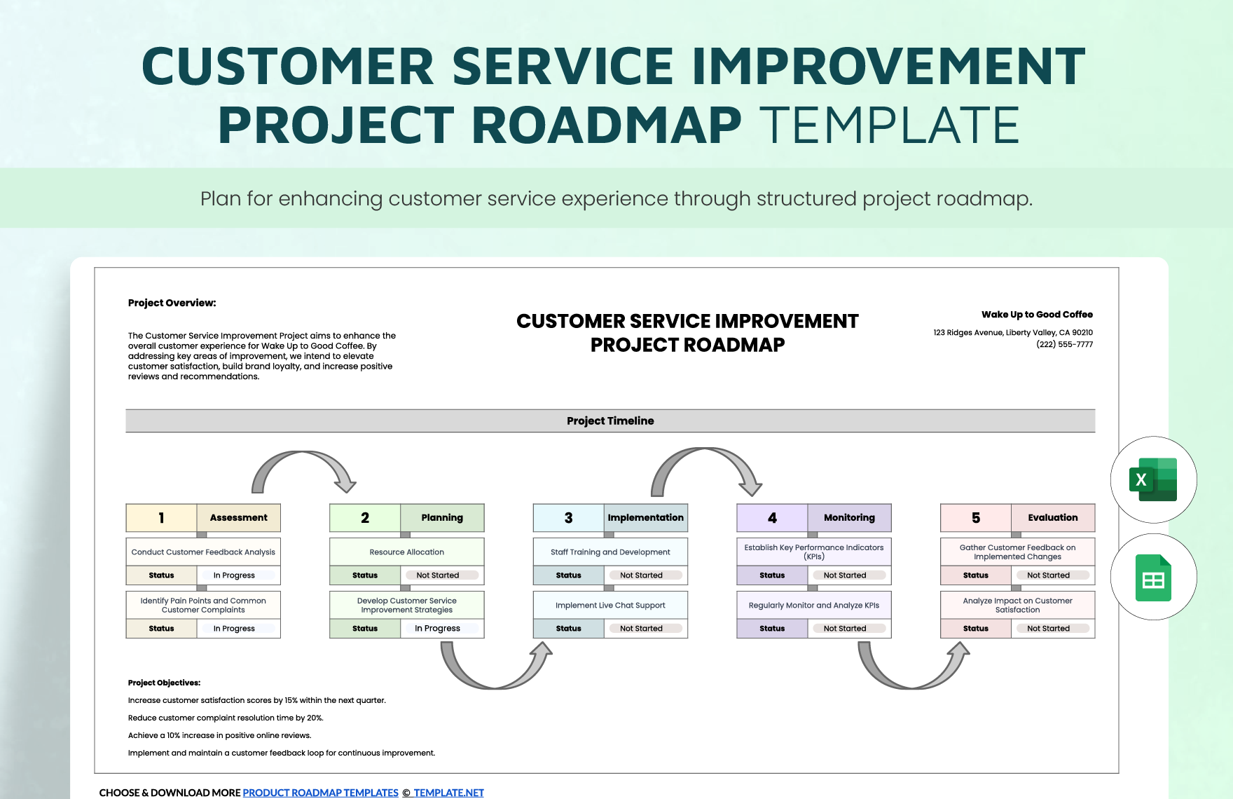 Free Customer Service Improvement Project Roadmap Template in Excel, Google Sheets