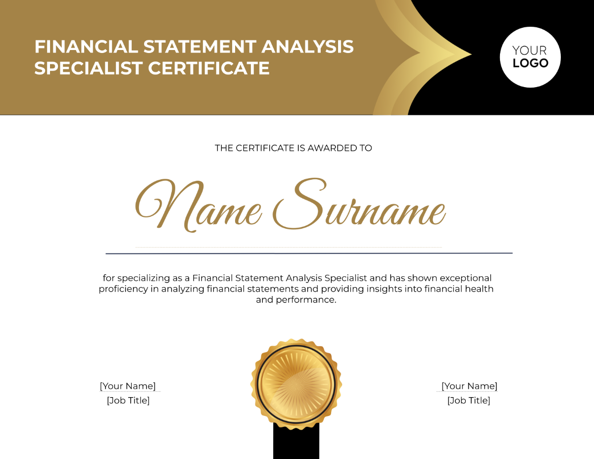Free Financial Statement Analysis Specialist Certificate Template