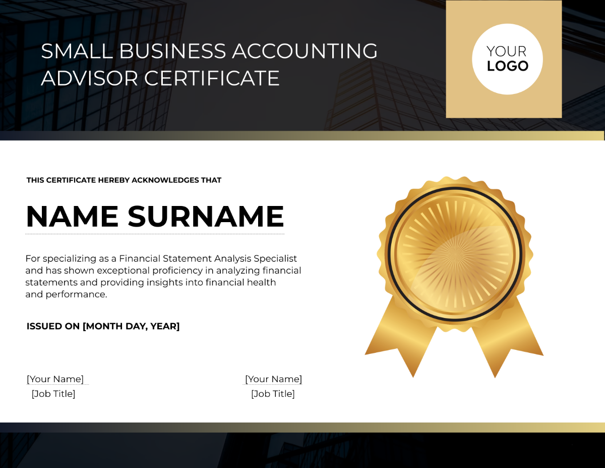 Free Small Business Accounting Advisor Certificate Template