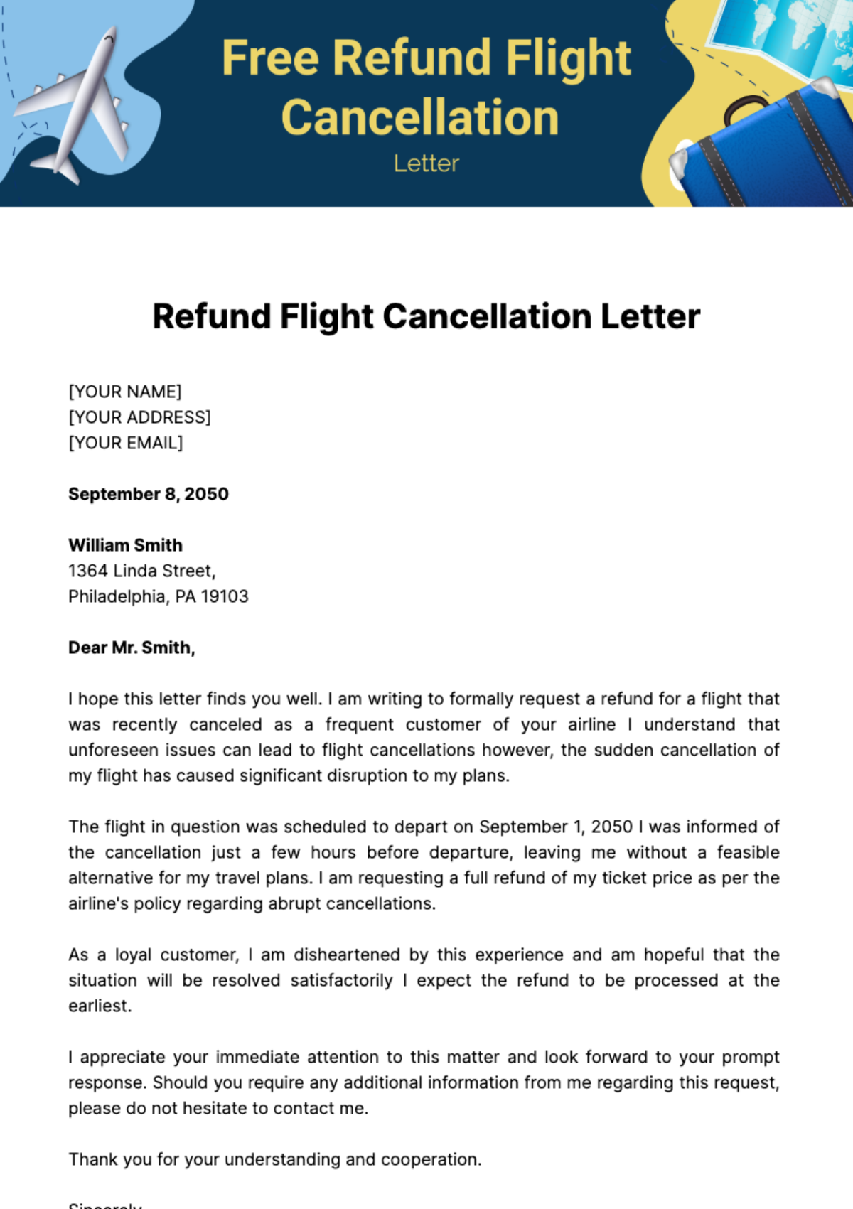 Free Refund Flight Cancellation Letter Template