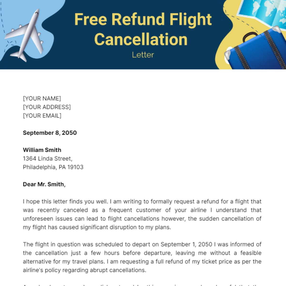 Refund Flight Cancellation Letter Template