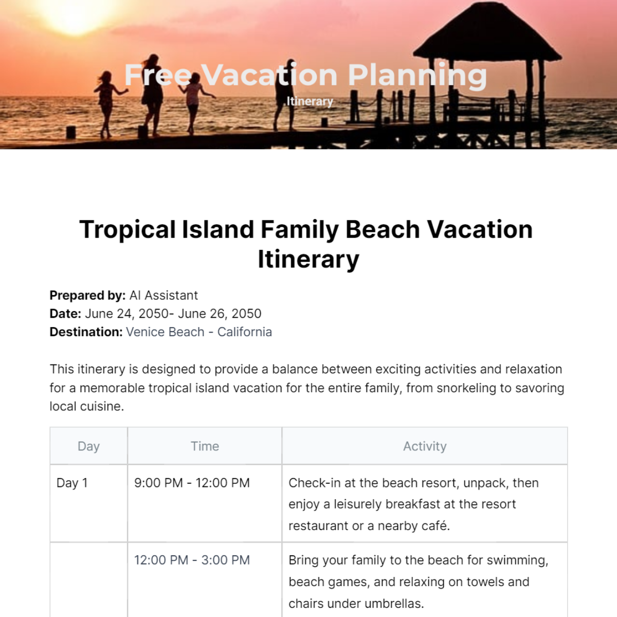 Vacation Planning Itinerary Template Vacation Planning Itinerary Template