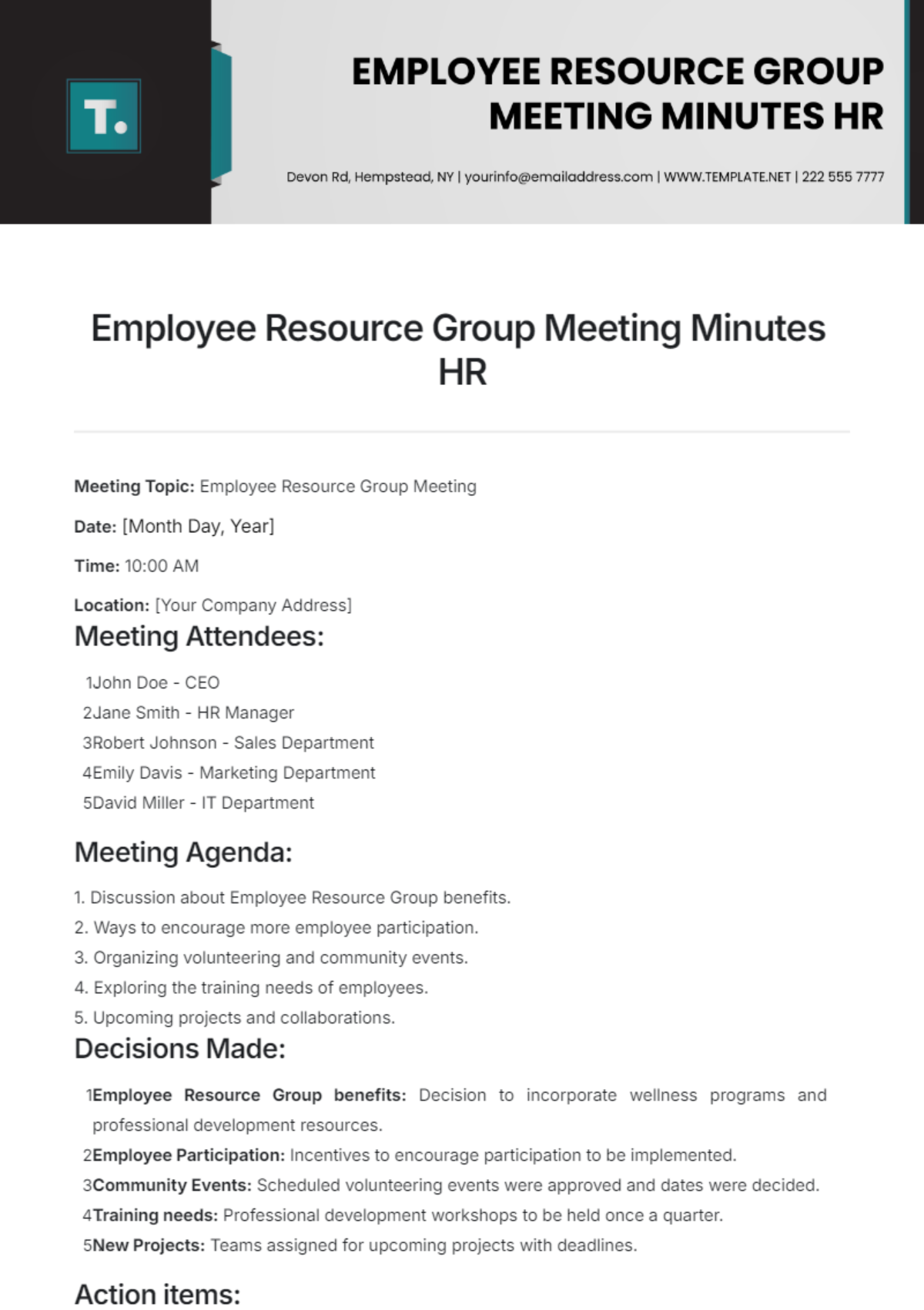 Employee Resource Group Meeting Minute HR Template - Edit Online & Download