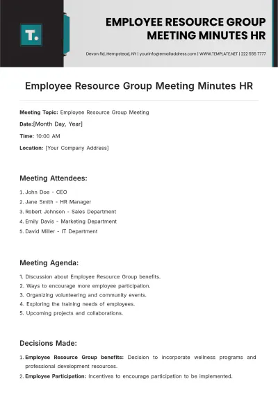 Free Employee Resource Group Meeting Minute HR Template to Edit Online