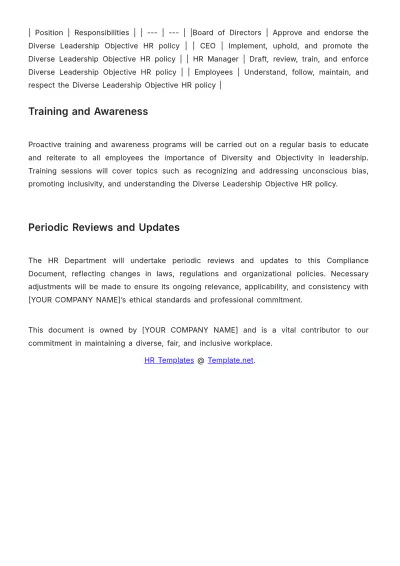 Free Diverse Leadership Objective HR Template to Edit Online